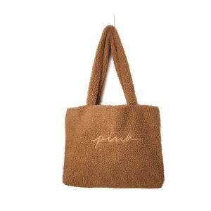 Pink Victoria's Secret Women's Brown Plush Sherpa Large Tote